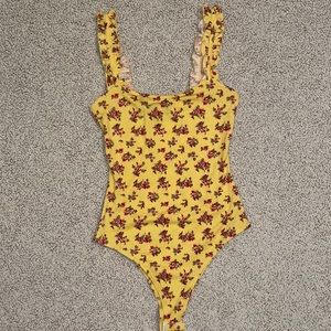 Yellow floral bodysuit sleeveless ruffle